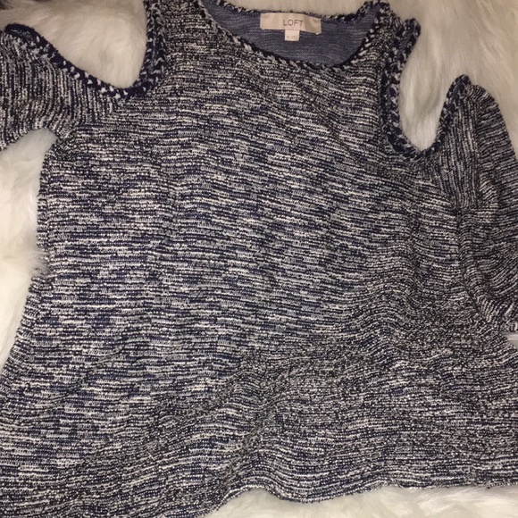 Loft Blue & White sweater off the shoulder - Picture 4 of 4